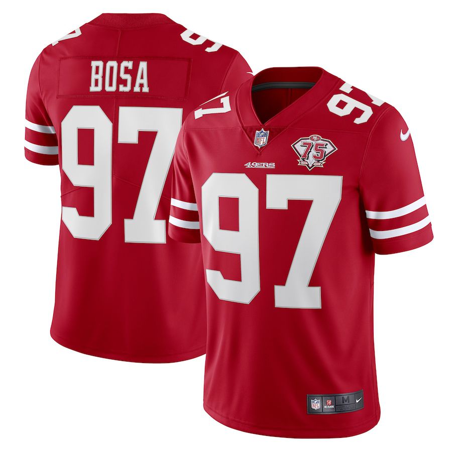Men San Francisco 49ers #97 Nick Bosa Nike Scarlet 75th Anniversary Vapor Limited NFL Jersey
